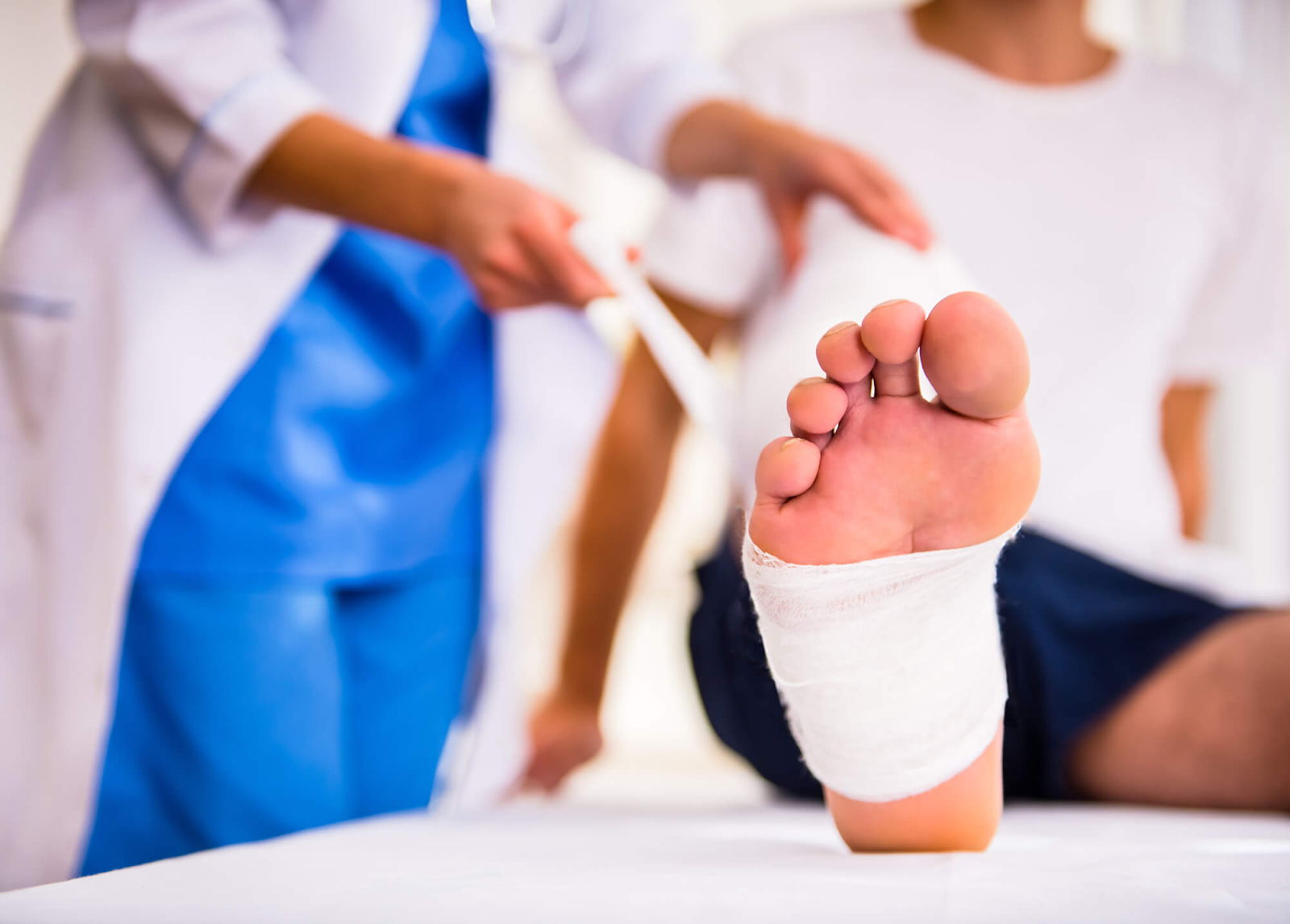 Professional wound care for diabetic foot ulcers involving careful cleaning and dressing to support recovery and reduce pain
